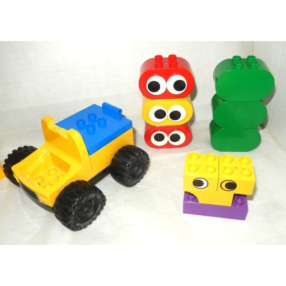 36 Vintage Lego Duplo Mixed Lot Specialty Shaped Blocks Truck & Wheels Eyes